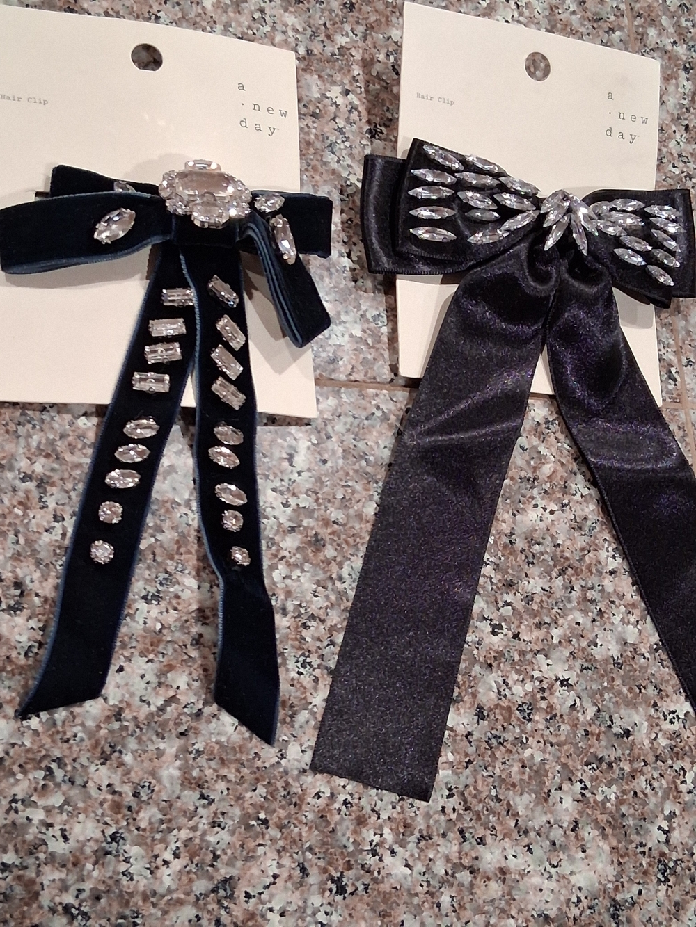a new day Black&Navy Blue  Jeweled Ribbon Bow Hair Clips